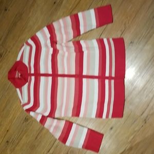 NWTs Cherokee pink white cream striped long sleeve zipper sweater sz XL